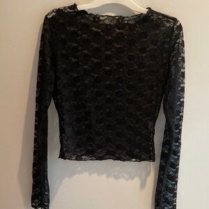 Black Lace Long-Sleeve Women's Top large
